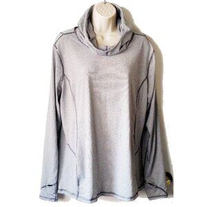 Danskin Hooded Striped Pullover Tunic XL Workout Hoodie Yoga Grey White - 50off3